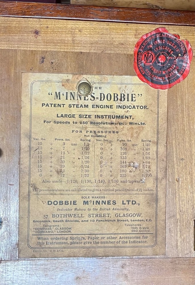 McInnes-Dobbie PATENT Steam Engine Indicator, Pattern A, Glasgow 1900’s.