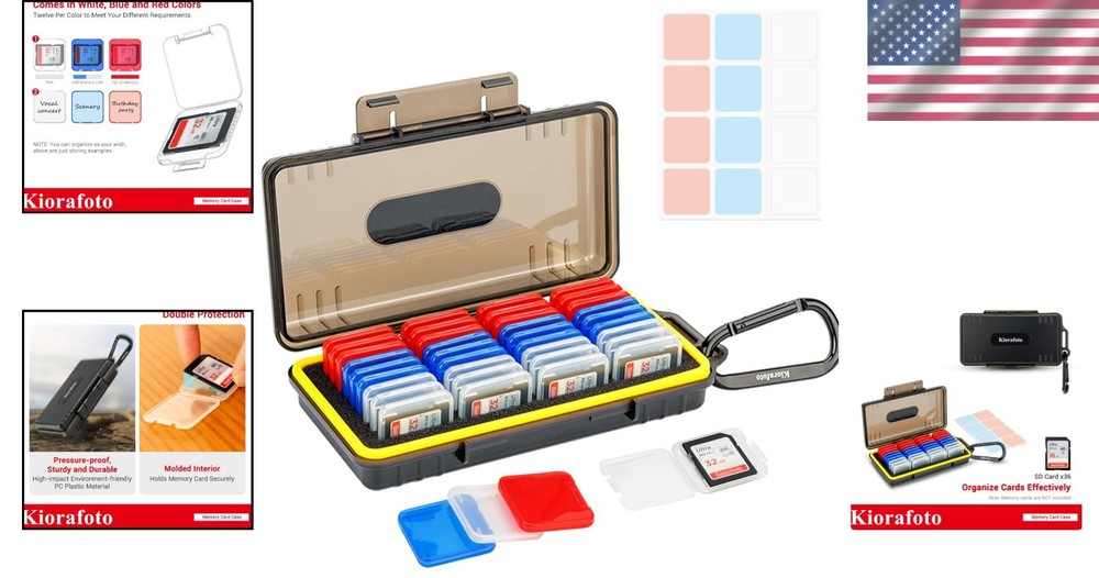 Water-Resistant SD Card Holder for 36 Cards, Protective Case