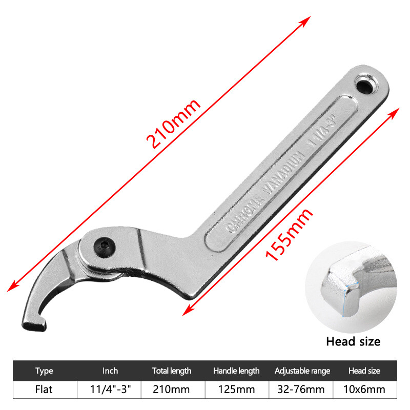 Adjustable Hook Wrench 32-76mm C Flat Spanner Tool Slotted Retaining Universal