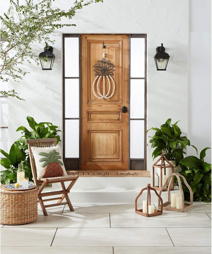 Mud Pie Brown Mango Wood Beaded Lantern Set 14" & 18"