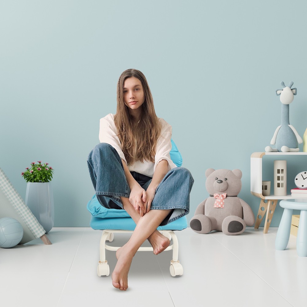 Minimalist Style Rolling Stool W/ Back Rest Sponge Heavy Duty Rolling Stool