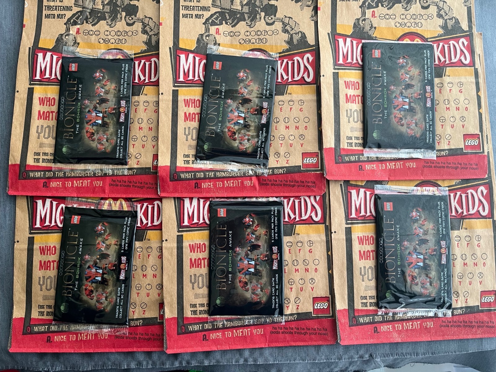 6 Packs LEGO McDonalds BIONICLE The Bohrok Awake Trading Card Sealed Bags 2002