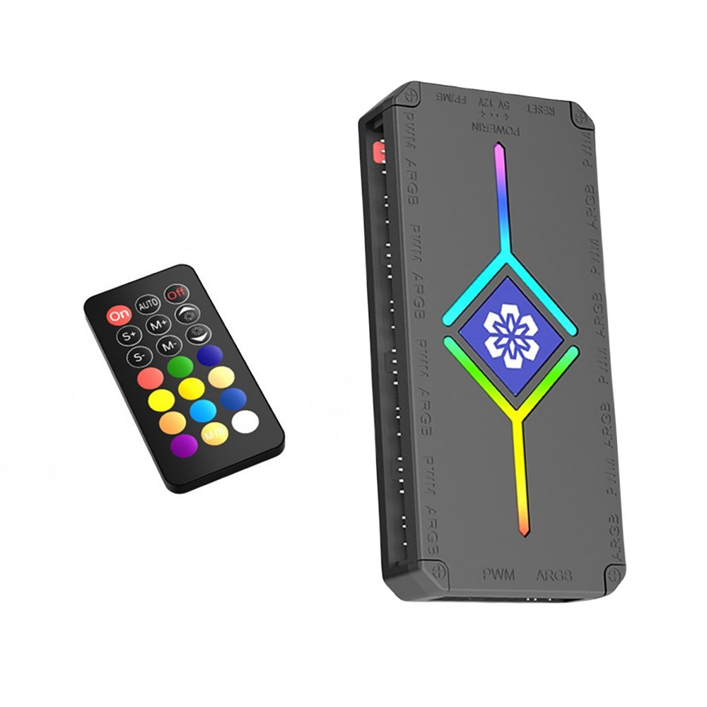 ARGB PWM Fan Controller Hub 9 Ports Remote Control for Computer PC Lighting