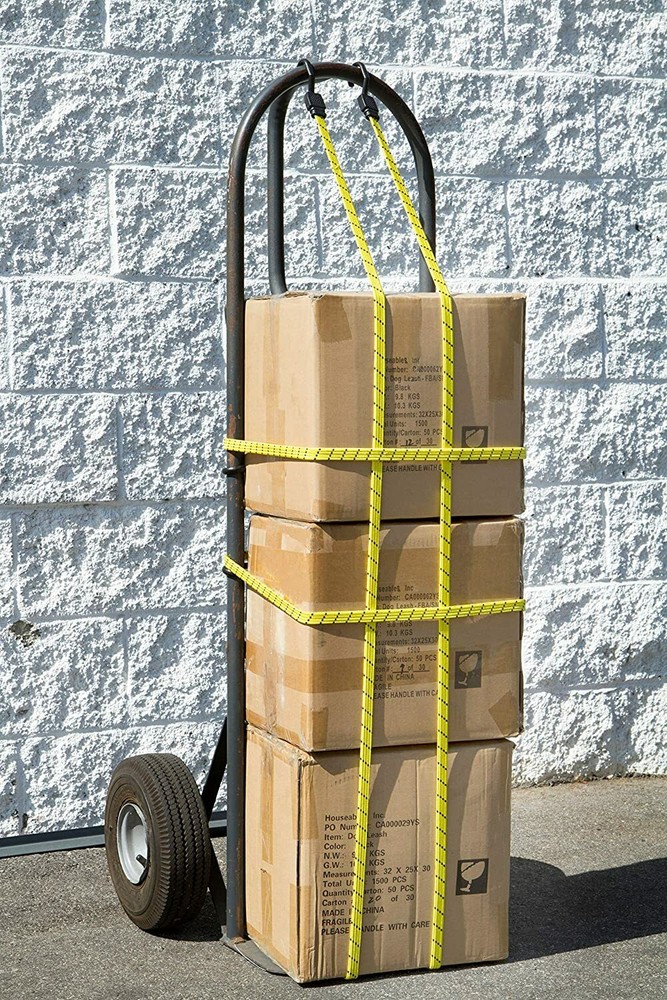 Houseables Bungee Cords with Hooks, 4 Pack, 48" Long, Yellow, Flat, Adjustable