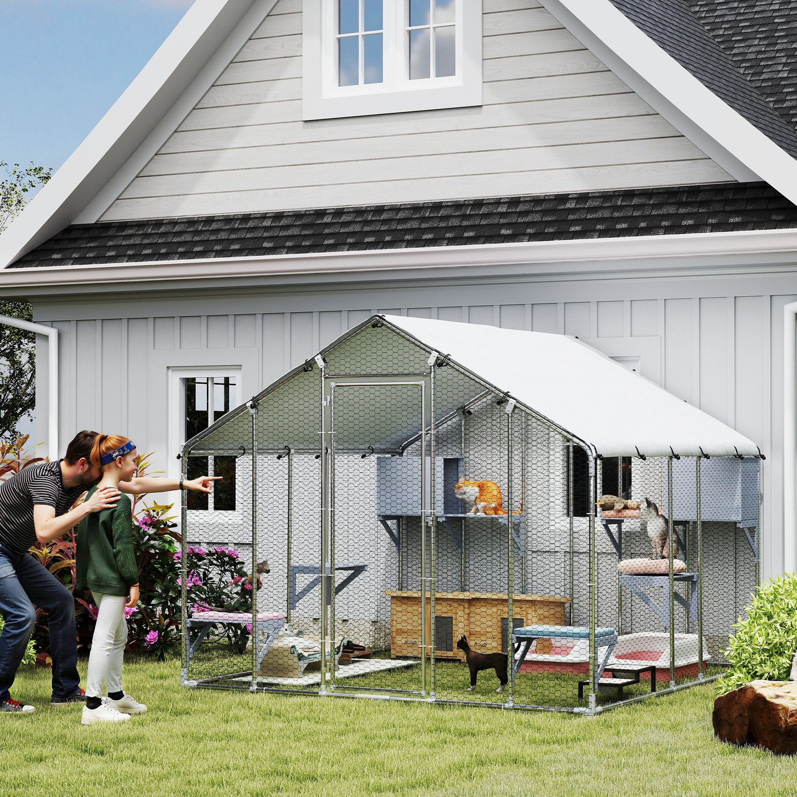 PawHut 94.5" Extra Large Catio Outdoor Cat Enclosure Waterproof Cover UV Protect