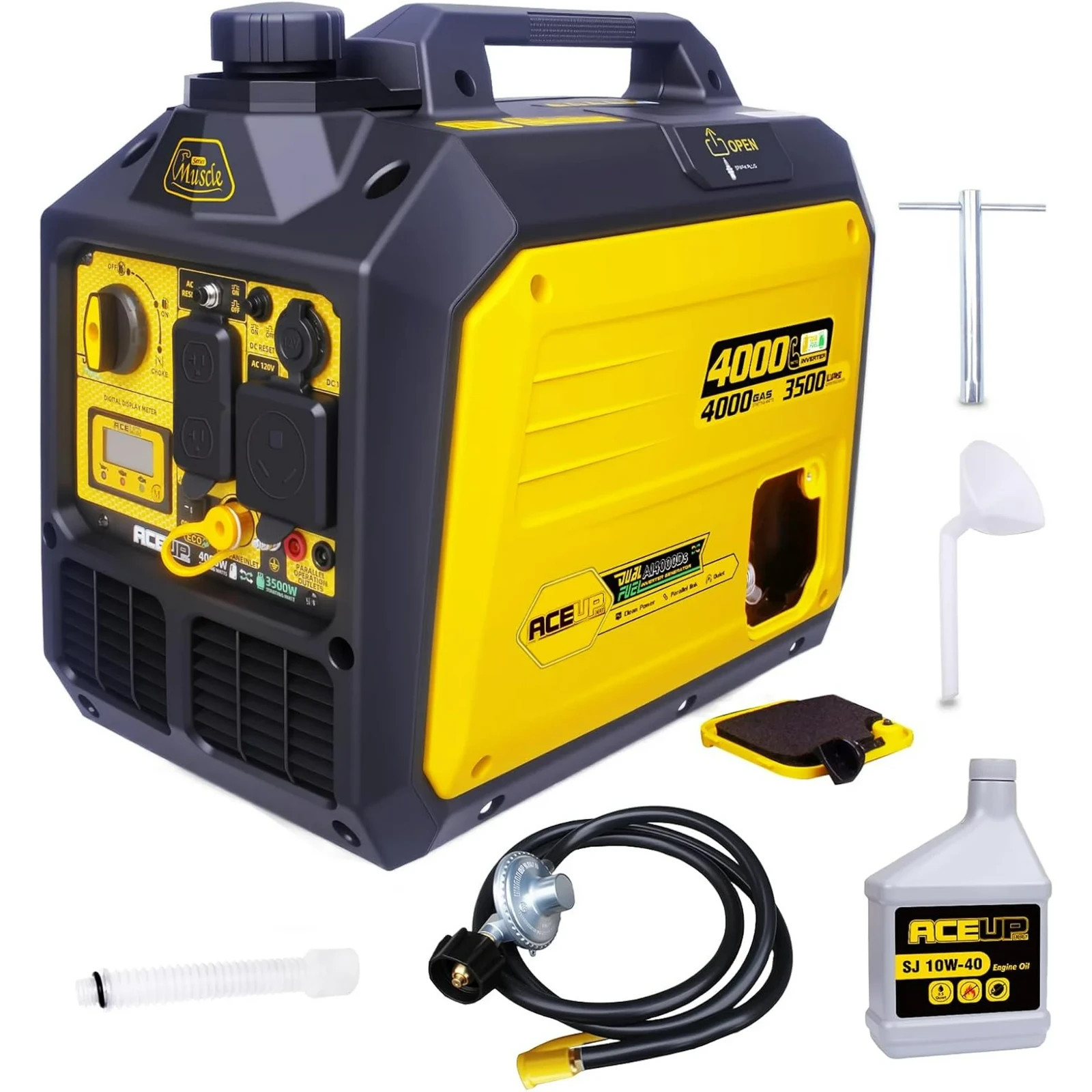 Aceup Energy 4000 Watt Dual Fuel Inverter Generator Portable Quiet, Gas, Propane