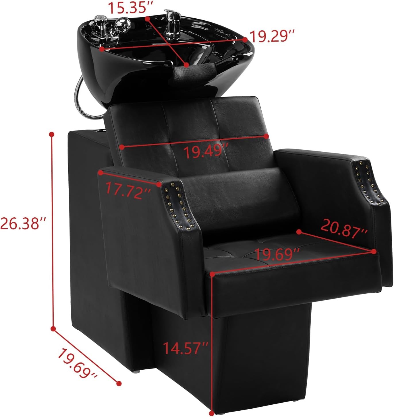 New Adjustable Height Shampoo Bowl & Chair, Ceramic Salon Backwash Station Black