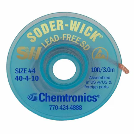 Chemtronics 40-4-10 Desoldering Wick, 10 Ft., 4, Copper