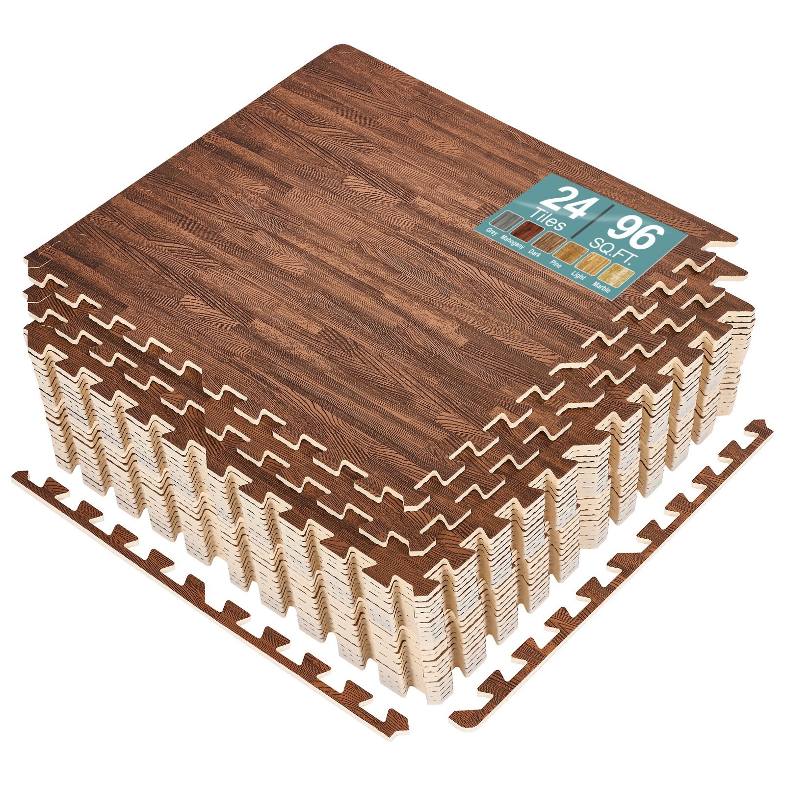 Sorbus 96 Sq. Ft. Wood Grain Floor Tiles, Interlocking EVA Foam Mats 24 Pcs.