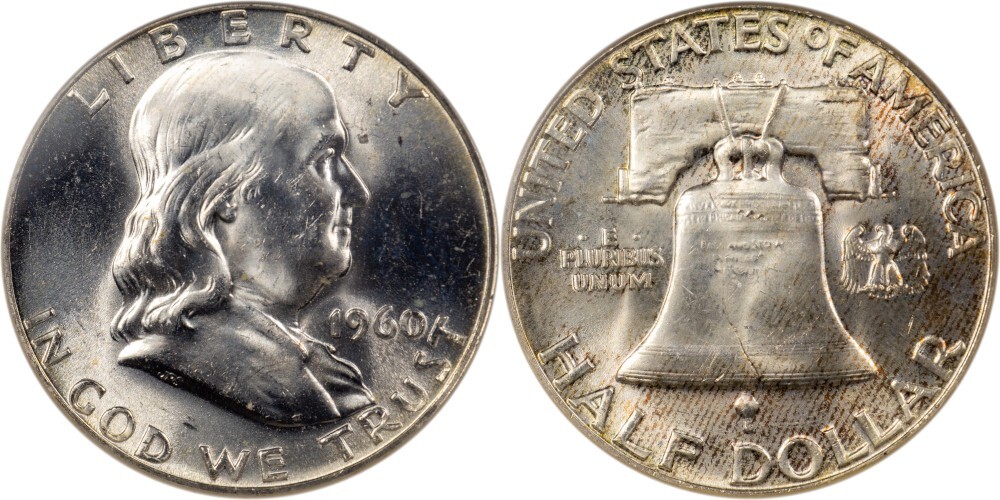 1960 Franklin Half Dollar - NGC MS65 - Kraft Envelope Toned Reverse!