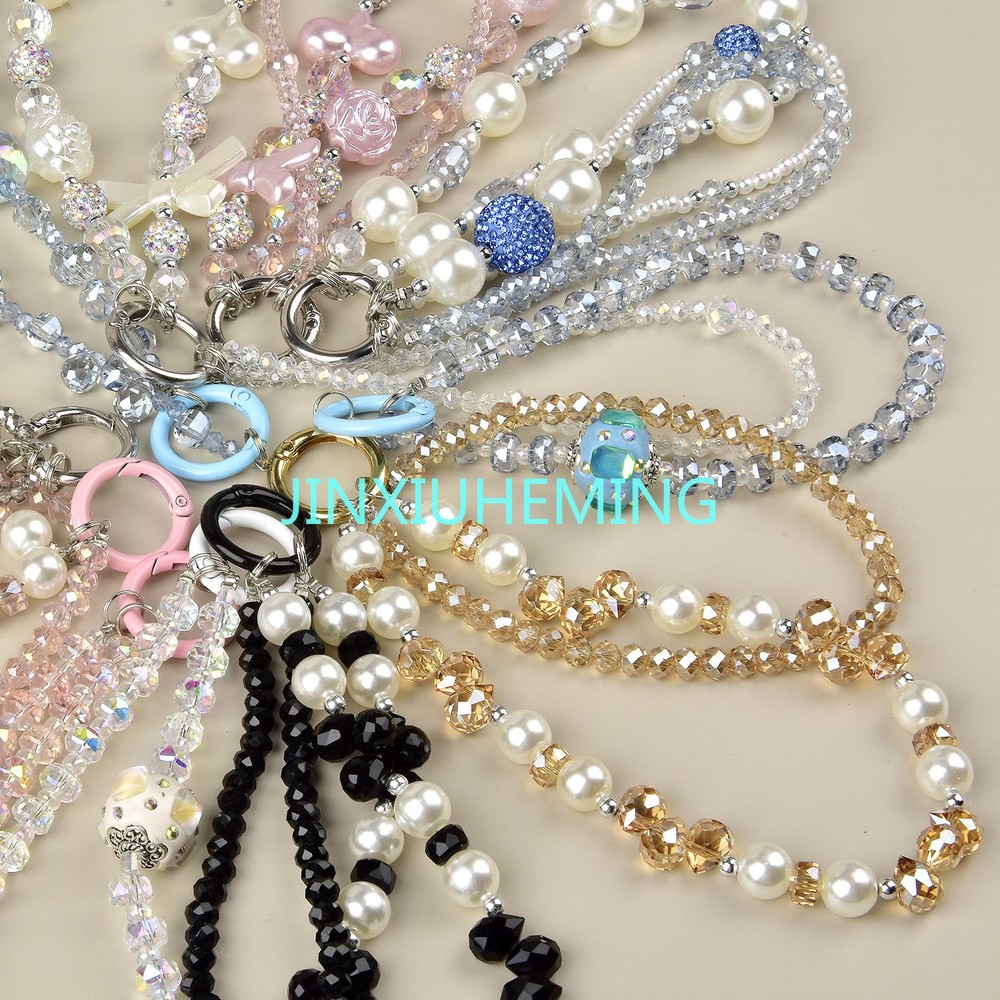 2Pcs random crystal bead mobile phone lanyard, sparkling gradient color beads