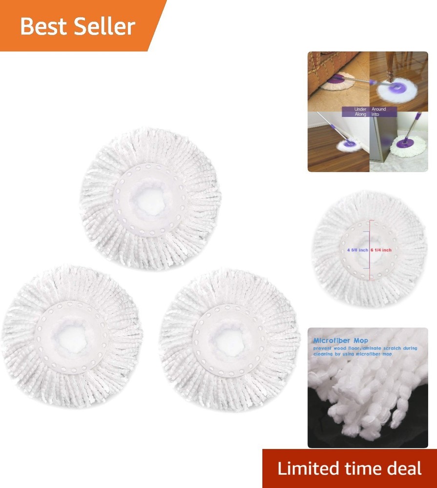 3-Pack Microfiber Spin Mop Replacement Heads for Universal 360 Mop Systems