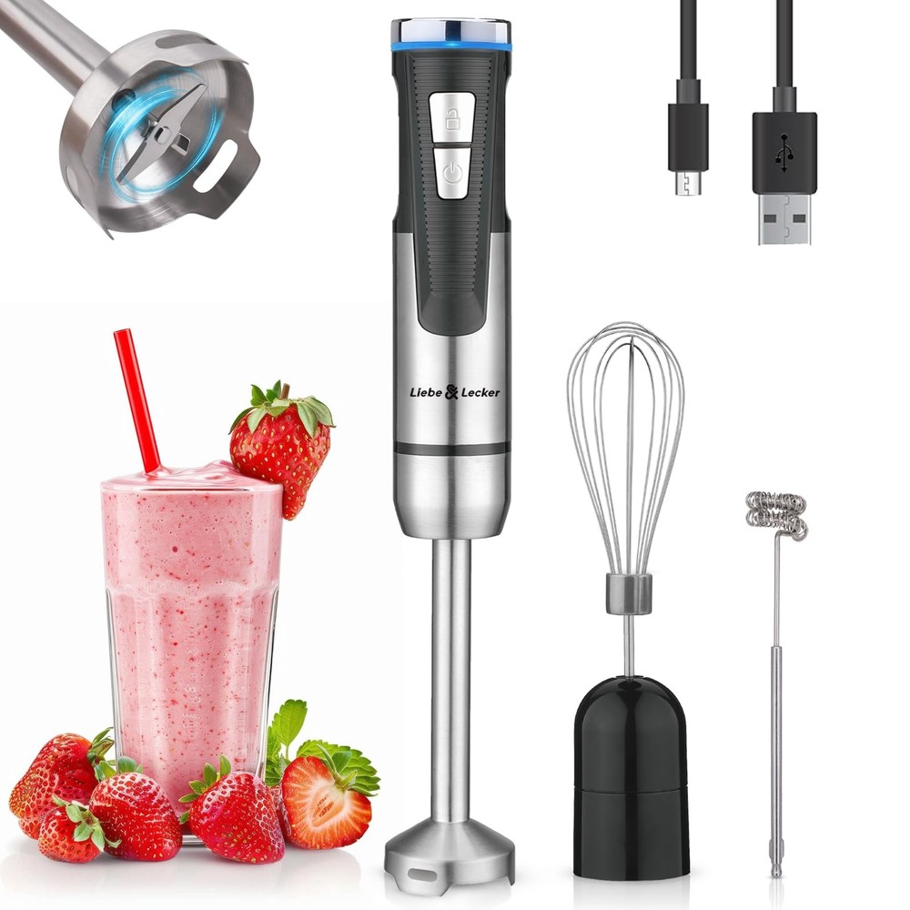 Cordless Hand Blender, Immersion Blender Handheld USB Rechargeable 8 Variable Sp