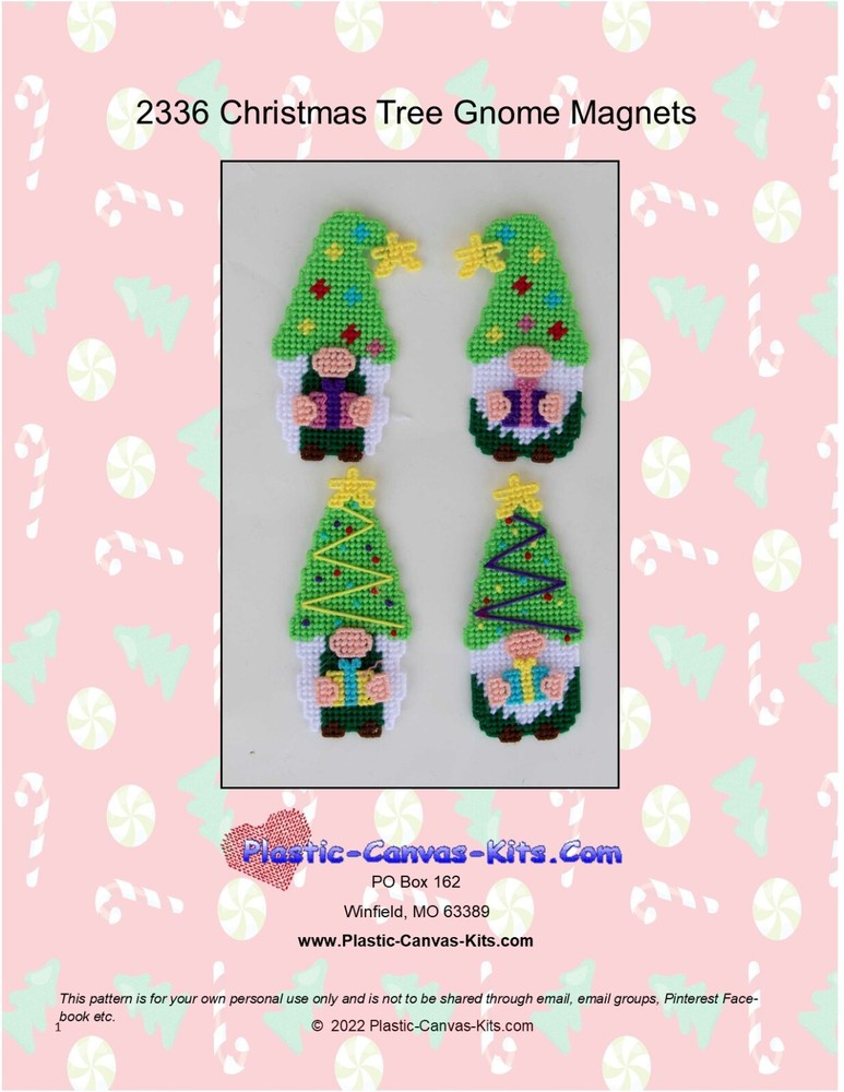 Christmas Tree Gnome Magnets- Plastic Canvas Pattern or Kit