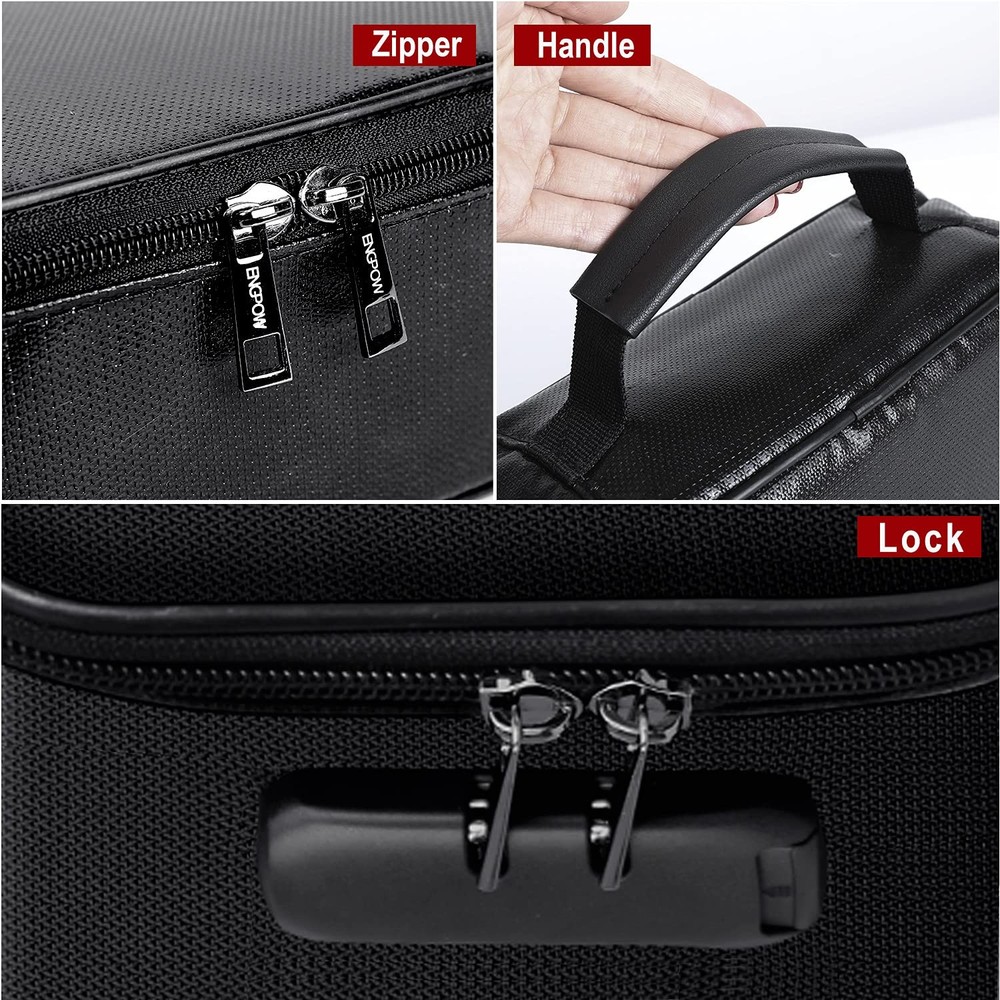 ENGPOW Small Fireproof Storage Organizer Case with Lock(9”x Small, Black
