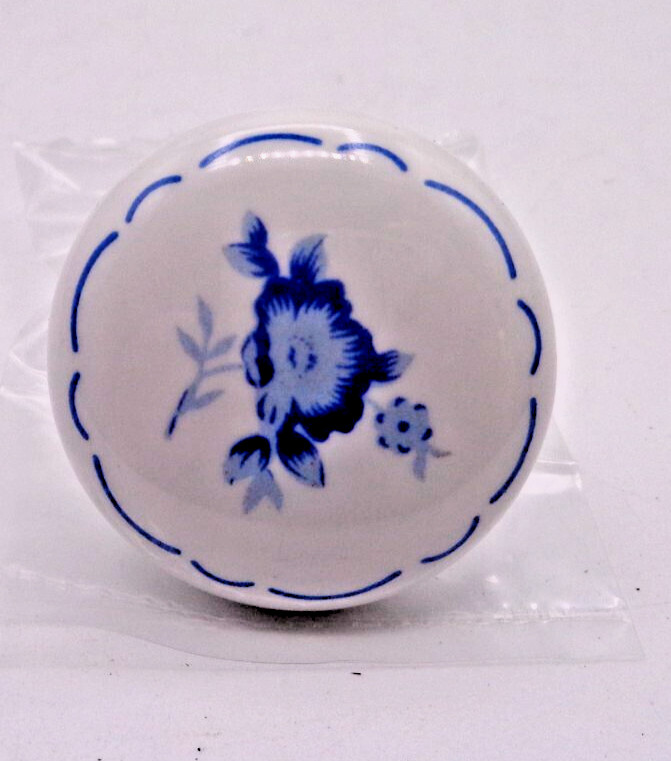 Lot of 10 Vintage NOS Ceramic Cabinet or Drawer Pull Knobs Blue Floral Design