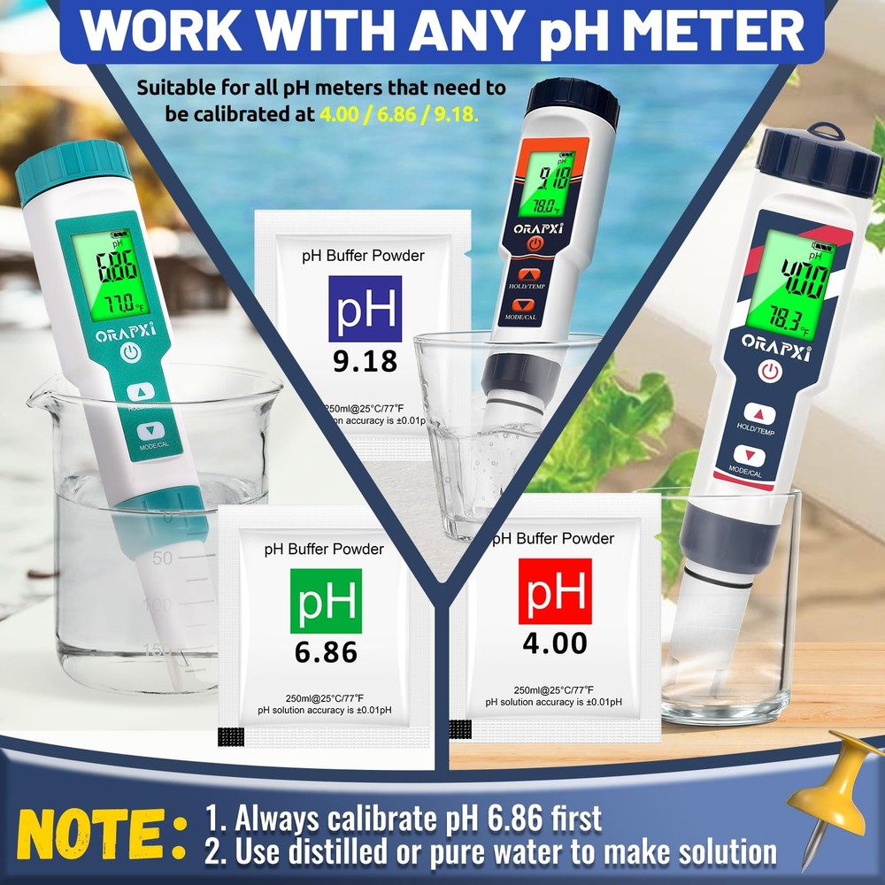 15 Pack pH Meter Calibration Solution Buffer Solution Powder for Precise & Ea...