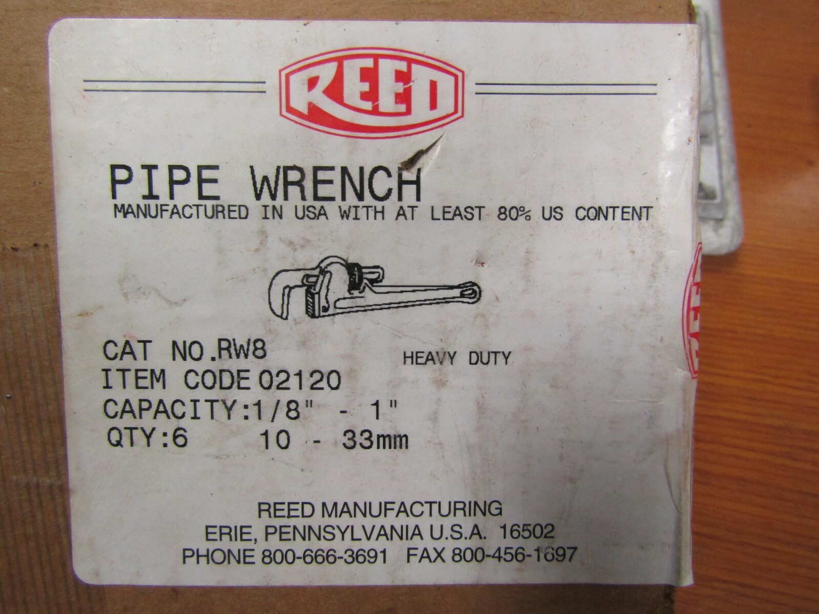 😎 (2) NEW REED 8" HEAVY DUTY STRAIGHT HANDLE PIPE WRENCH 02120 RW8 LOT OF 2