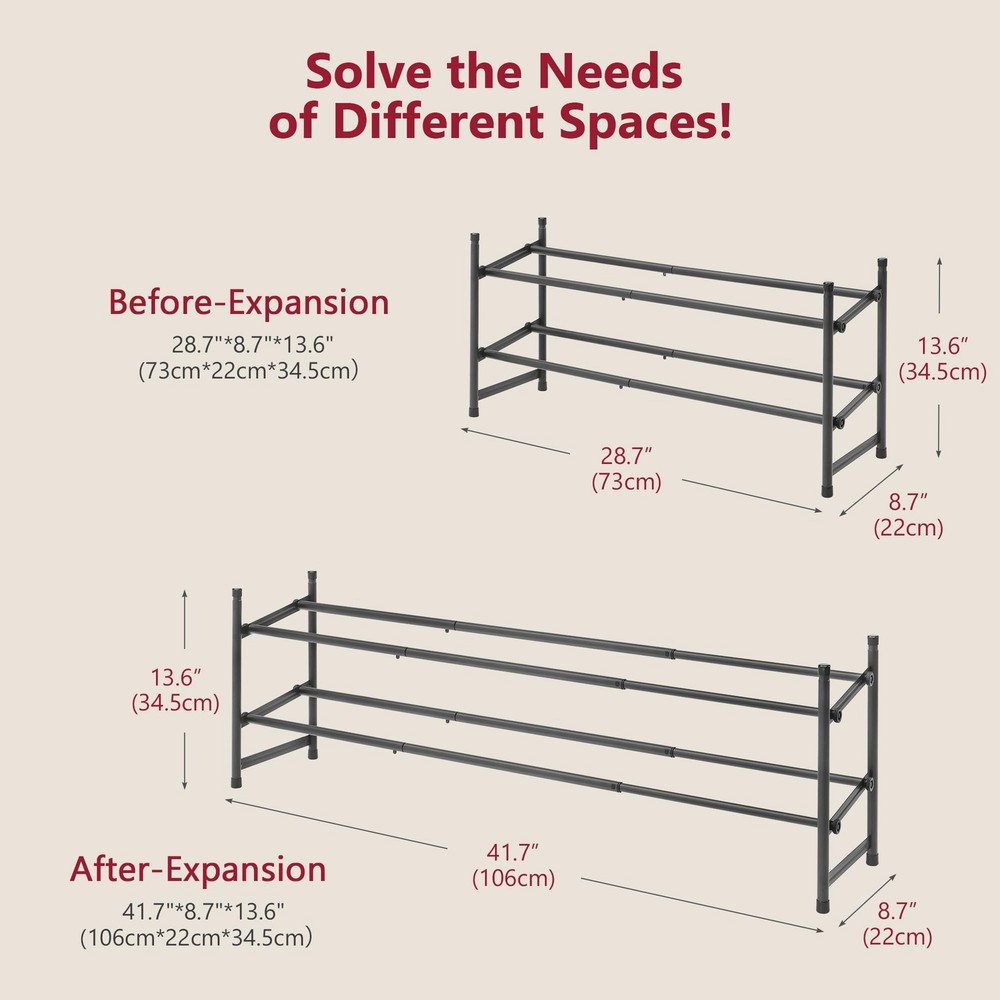 Expandable Shoe Rack for Closet 2 Tier, 28“-41“ Adjustable & Stackable Shoe S...