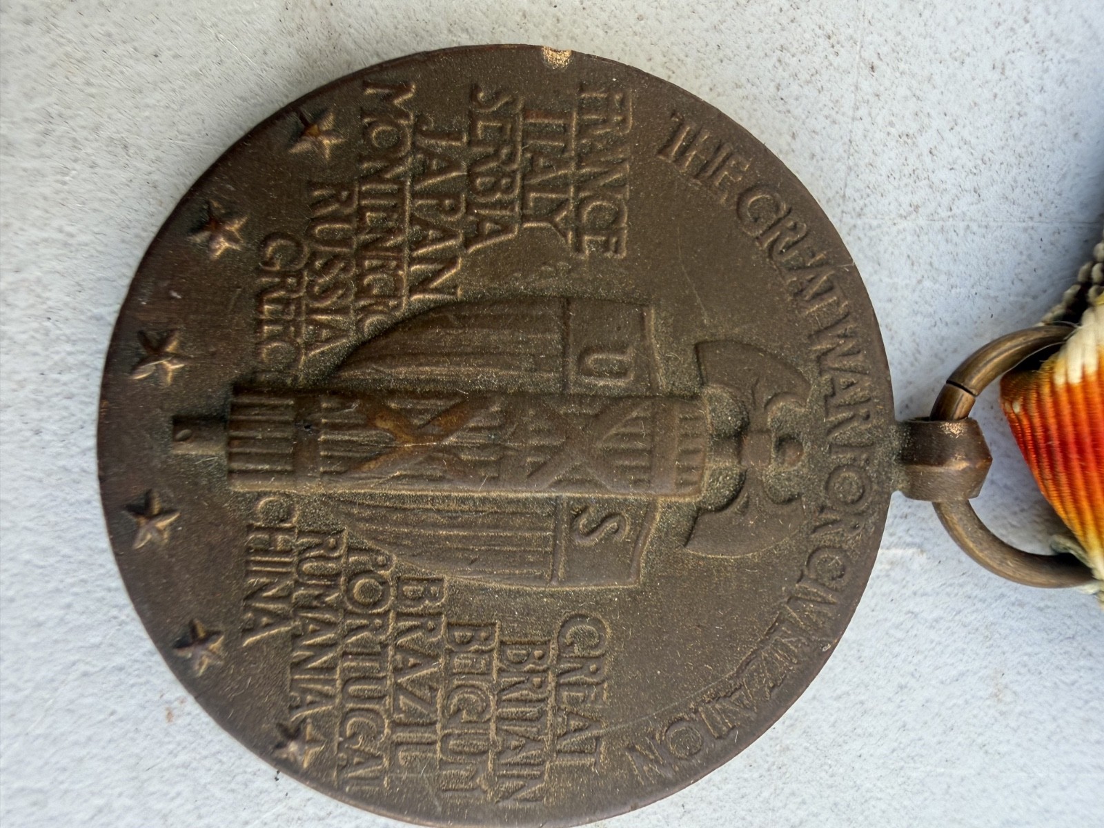 WW1 VICTORY MEDAL 3 CAMPAIGN BARS Vintage Military Memorabilia World War One