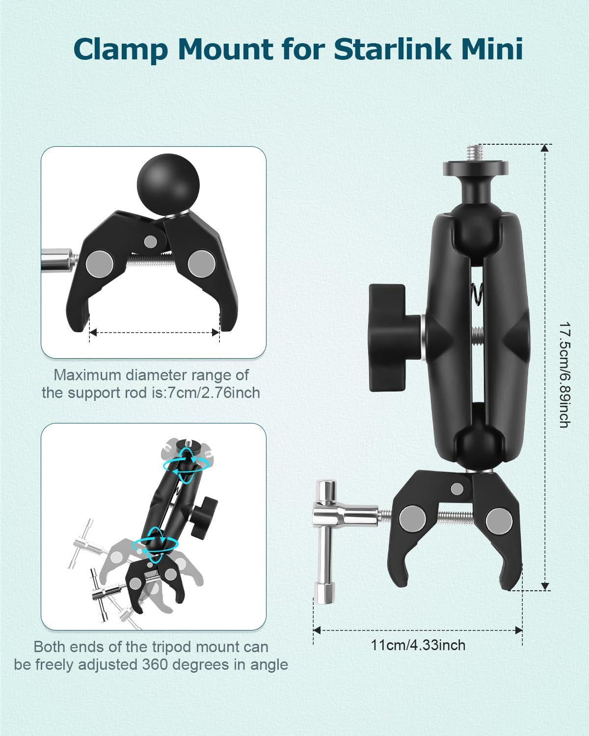 Starlink Mini Mount, Adjustable Clamp Mount for Starlink Mini Accessories with S