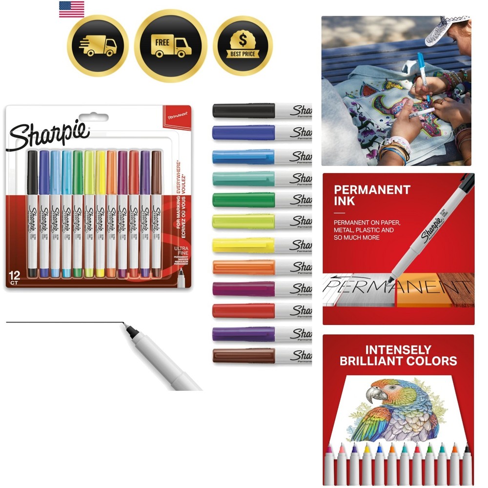 Permanent Markers Ultra Fine Point Assorted Colors 12 Count