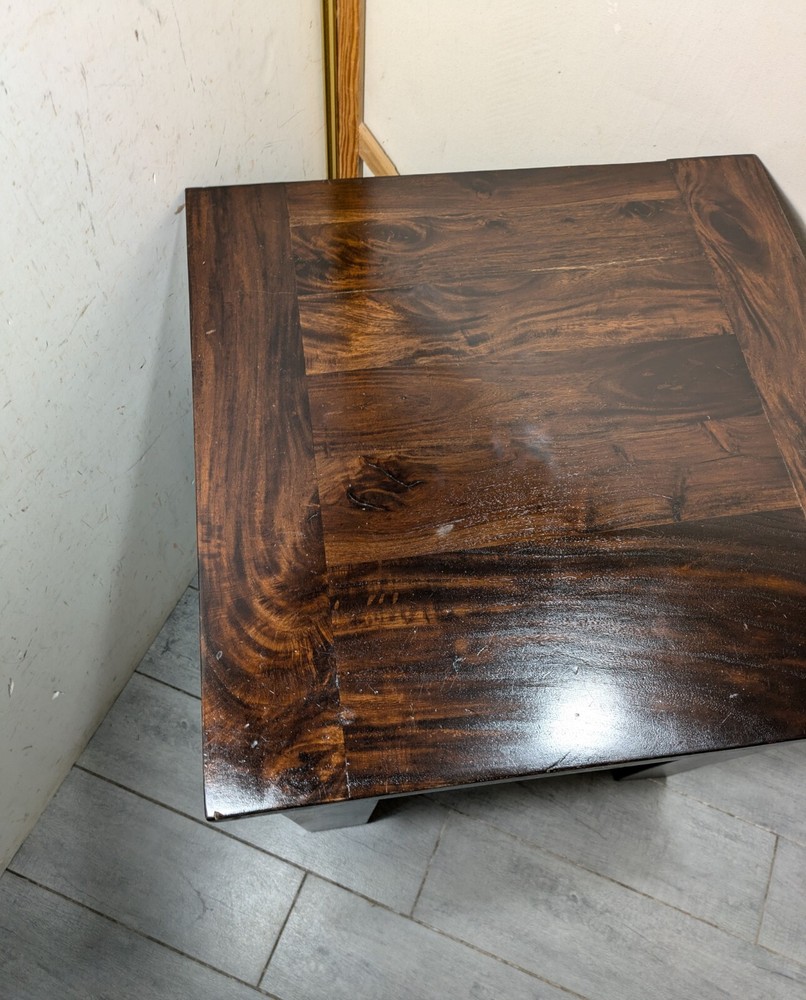 Vintage Heavy Rustic Solid Wood Asian Oriental Brutalist Side End Table W72