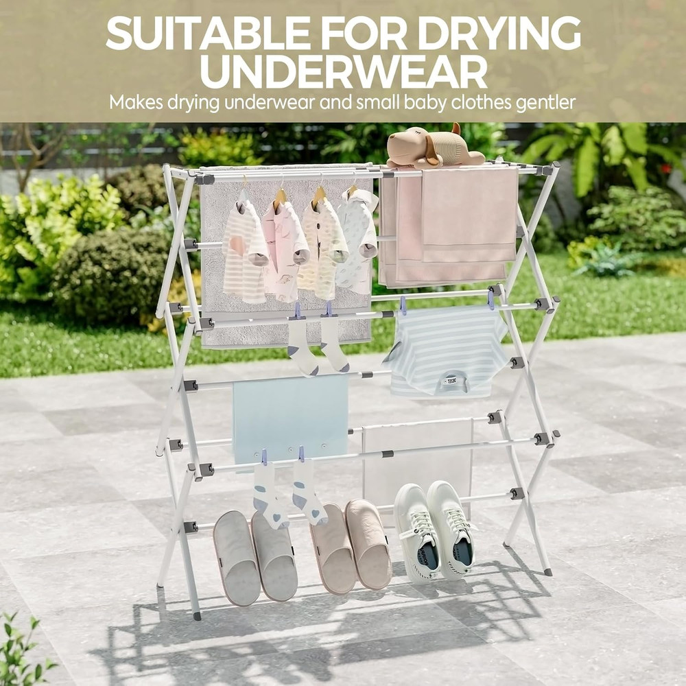 Foldable Laundry Drying Rack, Adjustable Size, Rust-Resistant, Indoor/Outdoor