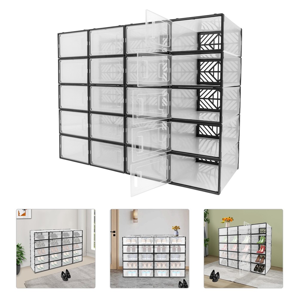 20 Pack Clear Plastic Shoe Boxes With Lids Stackable Storage Container Organizer