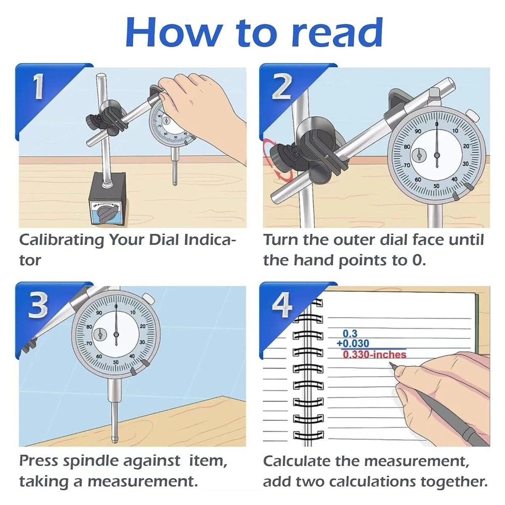 Dial Indicator with Magnetic Base, 0-1"×0.001" Precision Dial Test Indicator Set