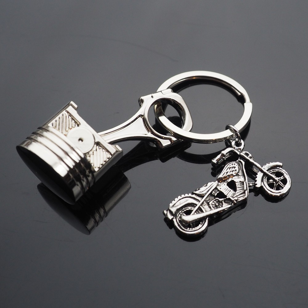 Piston Keychain Engine Connecting Rod Key Chain Skull Motorcycle Charm Chrome