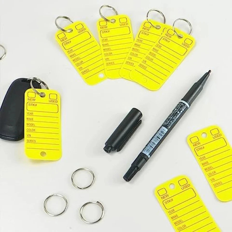 Poly Key Tags Plastic Key Tags w/ 200 Rings & 2 Markers Car Dealer 200 Pieces (f
