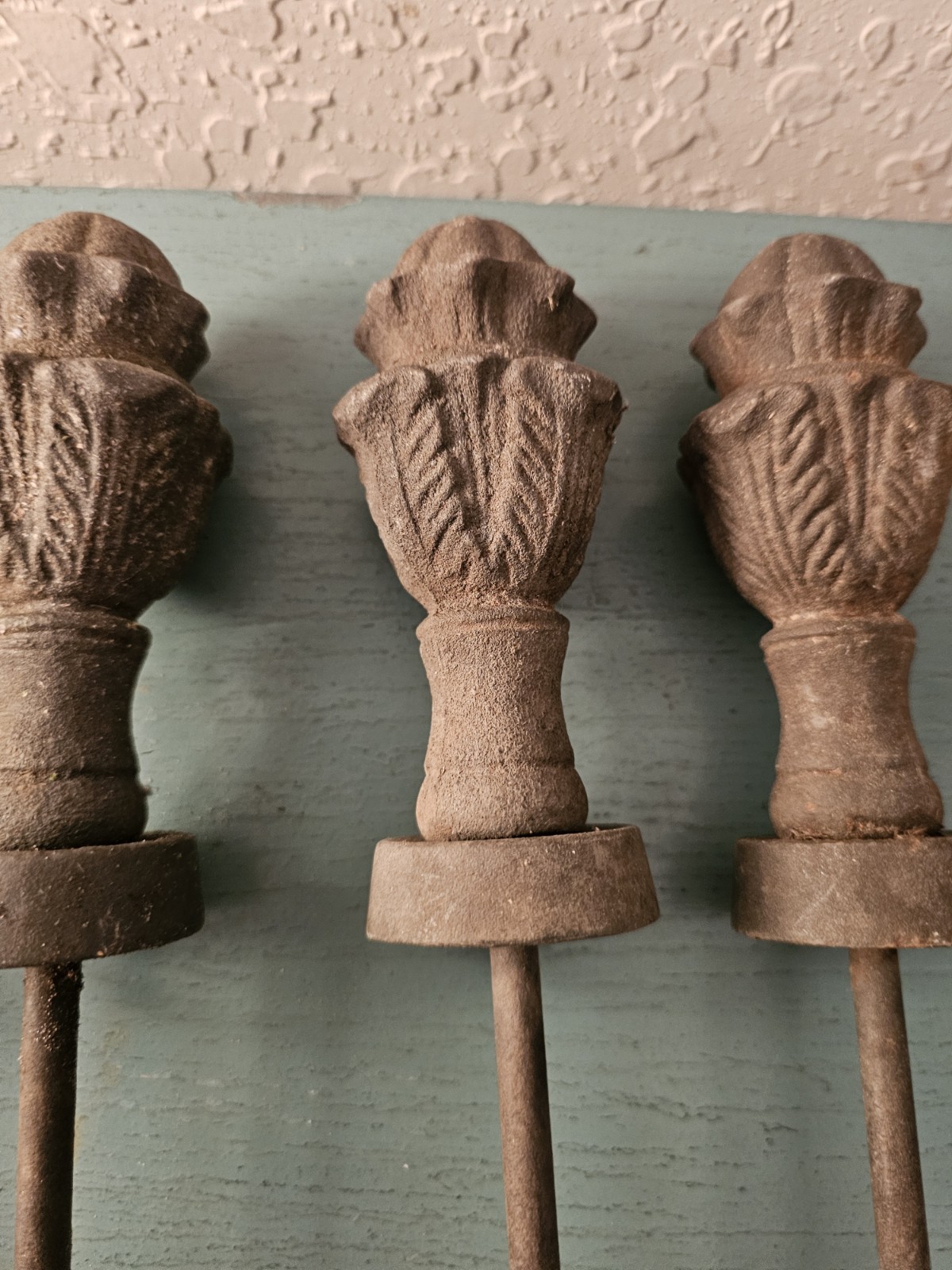 Antique Garden Salvage-4 Cast Iron Hose Guide Stakes W/FencePost Finial...