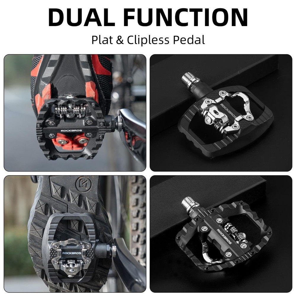 ROCKBROS Mountain Bike Pedals Dual Function Sealed Clipless Flat Platform Compat