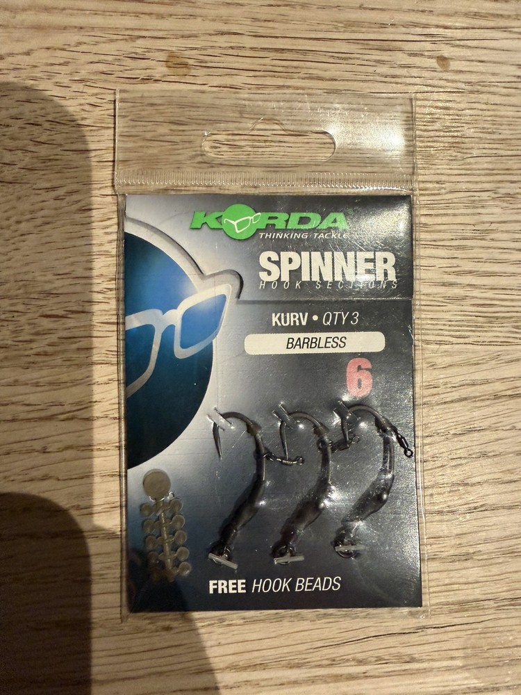 Korda Spinner Hook Sections - Ready Tied Hook Sections size 6 Barbless - NEW