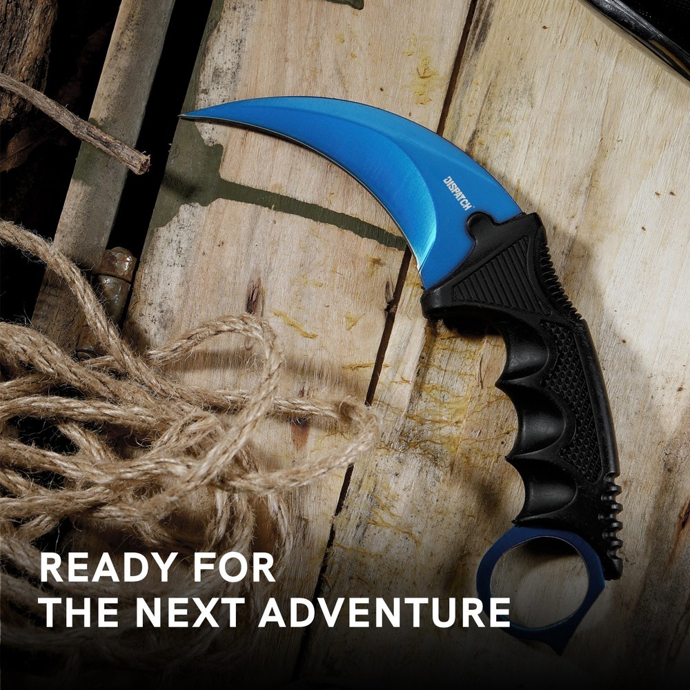 7.5" Tactical Karambit Throwing Knife - Fixed Blade, Hard Sheath Blue