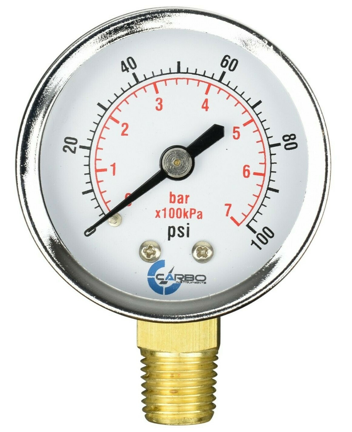 2" Pressure Gauge - Chrome Plated Steel Case, 1/4" NPT, Lower Mnt. 100 PSI