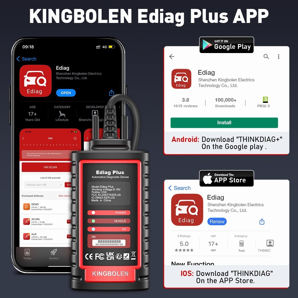 2026 KINGBOLEN Ediag Plus Bluetooth Scanner Car Diagnostic Tool Key ECU Coding