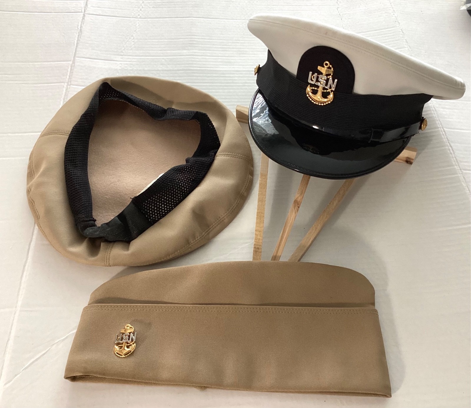 US Navy Chief Petty Officer Dress Hat/ 7  1/4 + Khaki Cover and Khaki Garrison