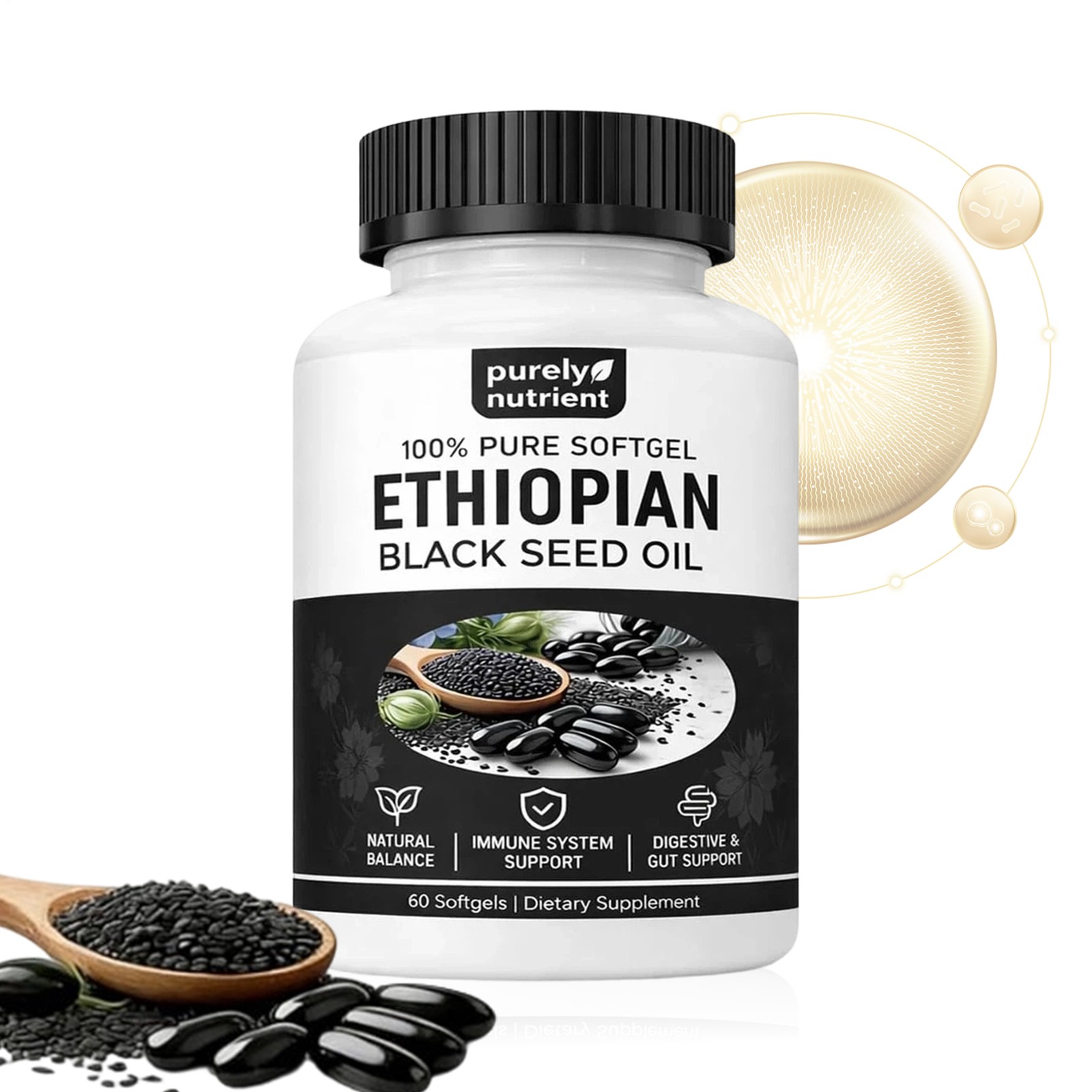 Ethiopian Black Seed Oil Softgels |4.64% Thymoquinone |Gluten-Free, 60 Capsules