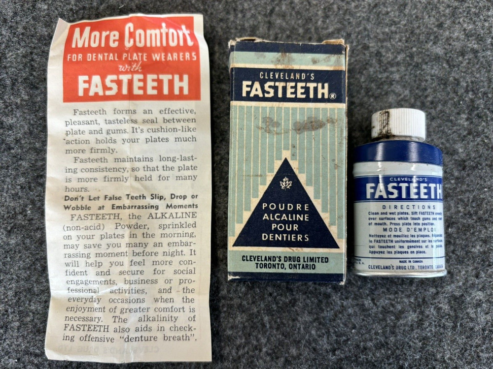 US Army WWII Period Cleveland's Fasteeth Alkaline Dental Powder in Original Box
