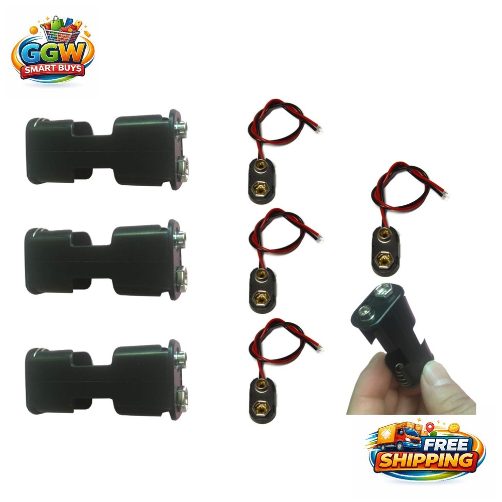 Durable AA Battery Holder + 9V Snap Connectors - 3 Count for Electronics