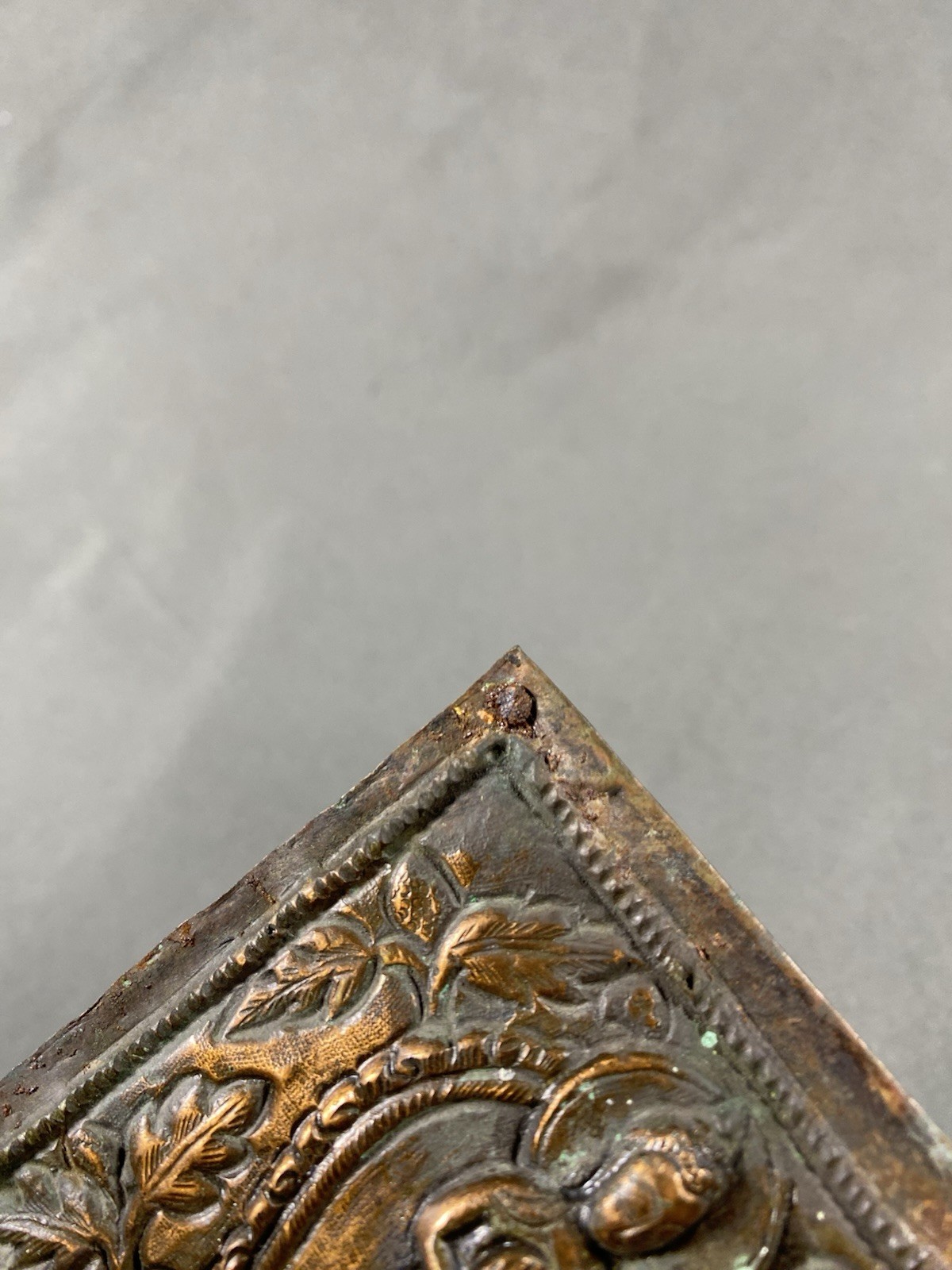 Antique Tibetan Zodiac Repousse Copper Panel Mandala Demonic Deity 10x8”