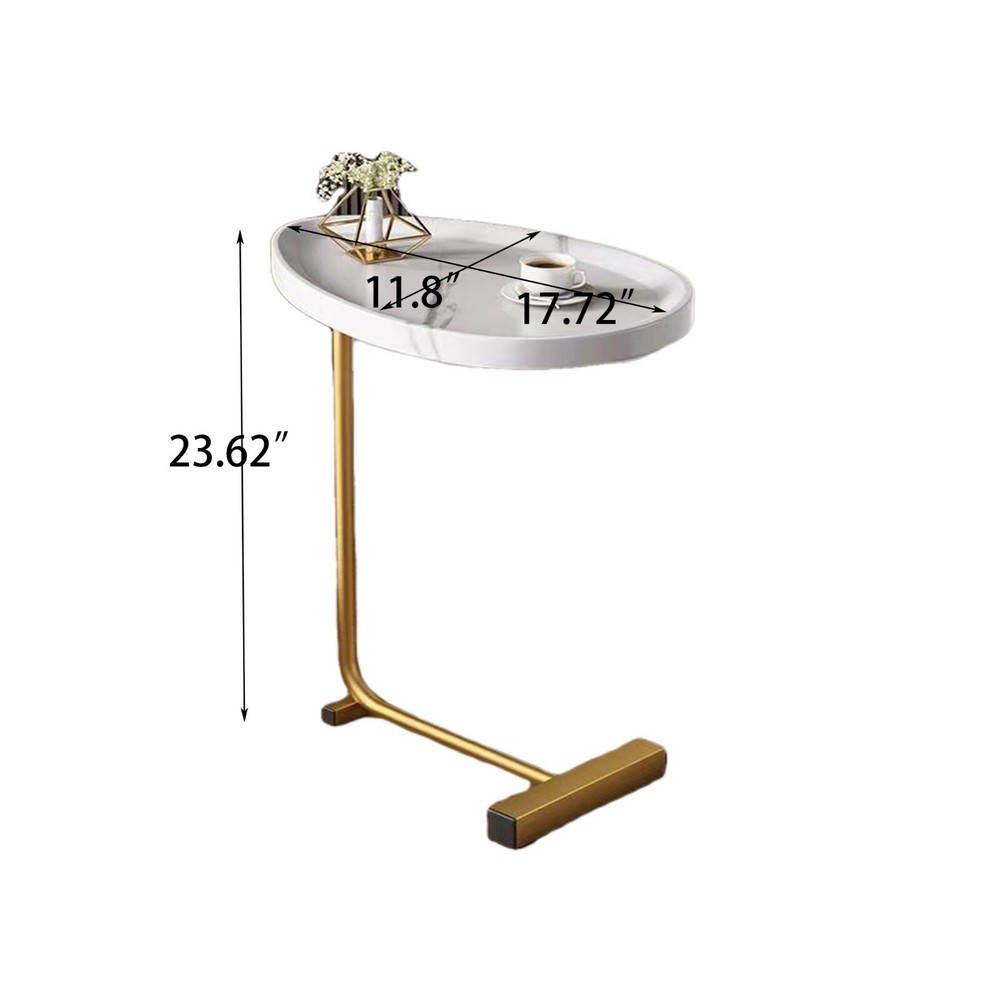 White C-shaped Side Table, Small Sofa Table