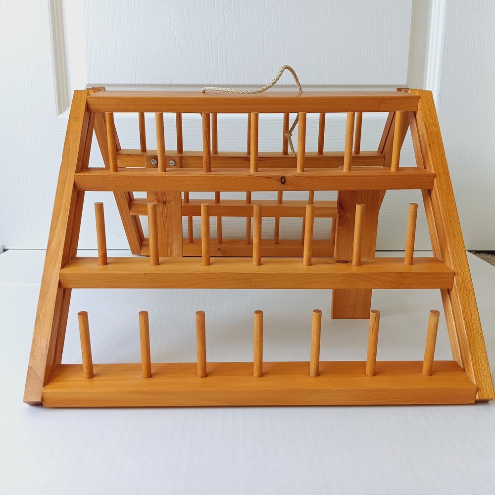 Handcrafted Tabletop Wood (Pine?) Thread Spool Rack - Holds 42 Spools Minimum