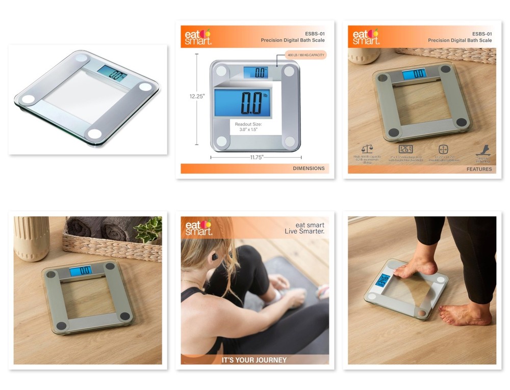 EatSmart Precision Digital Bathroom Scale X-Large Lighted Display 400lb Limit