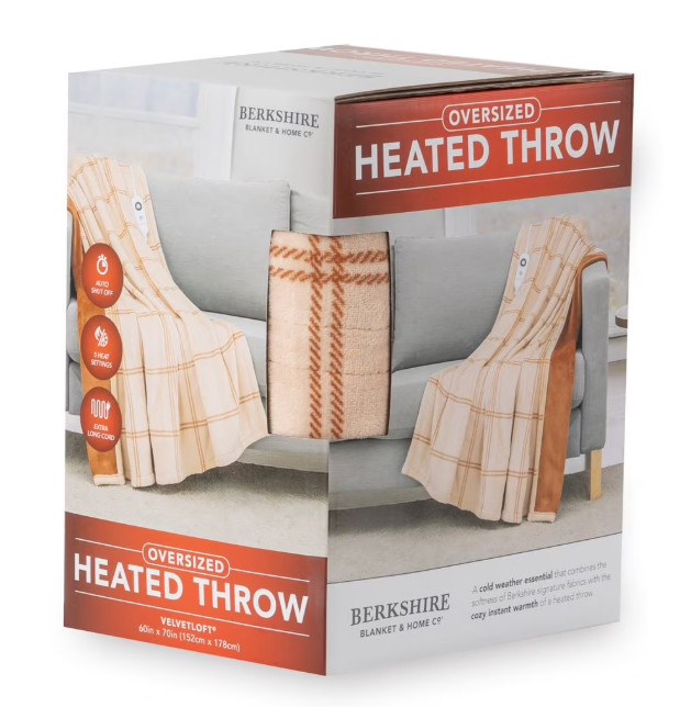 Berkshire Oversized Heated Throw with Auto Shut Off, 60"x70", Neutral
