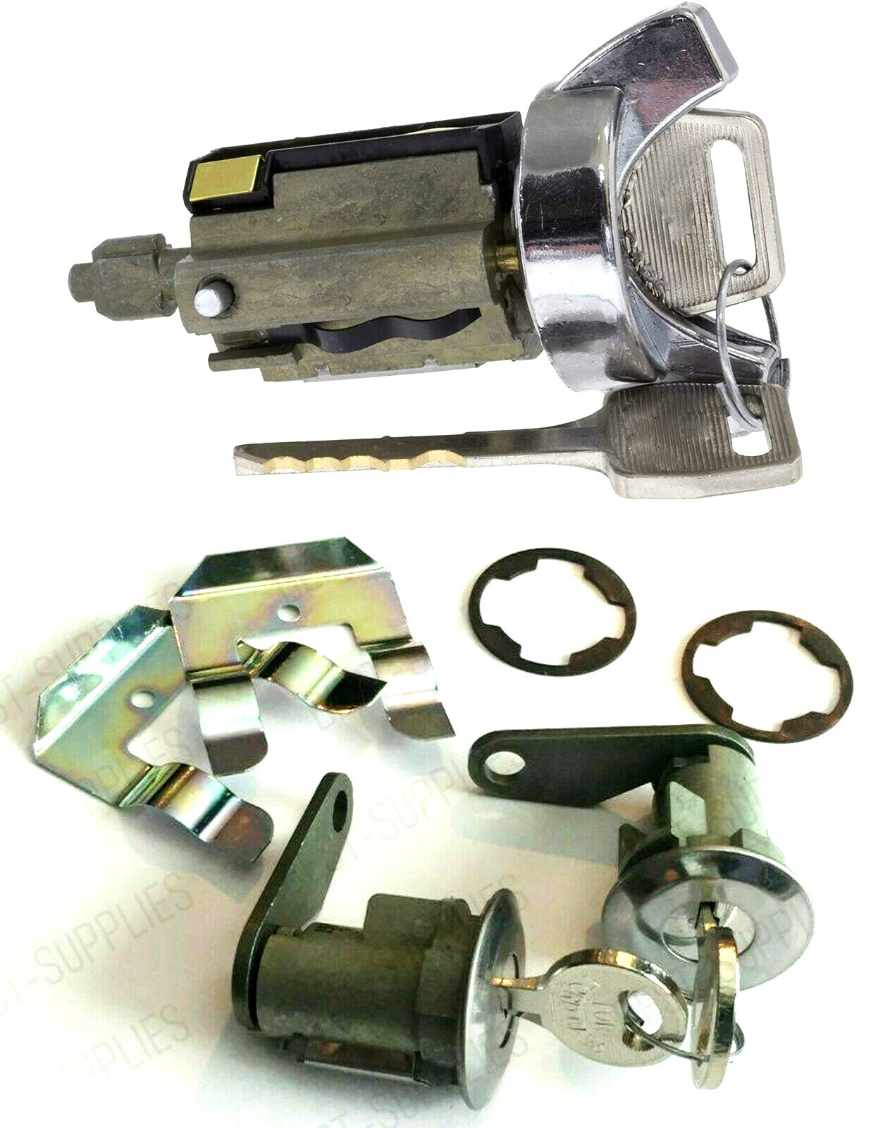 Chrome Ignition Key Switch Cylinder & Door Lock Pair Set W/ Keys for FORD