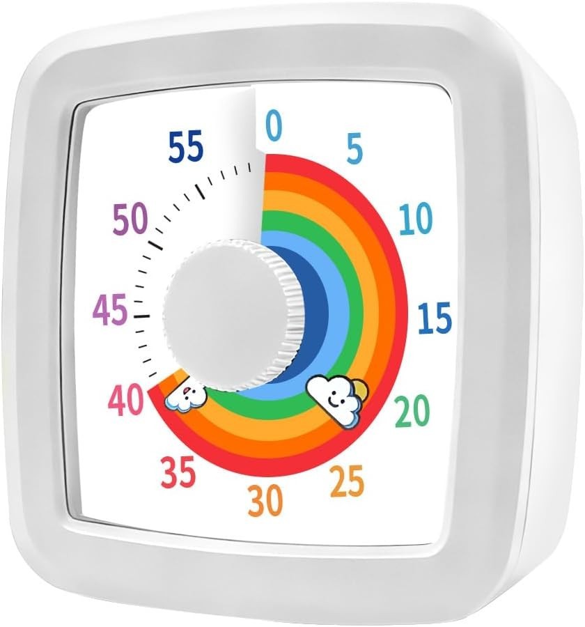 Rainbow Visual Timer for Kids, 60 Minute Silent Countdown Clock with Color Disk