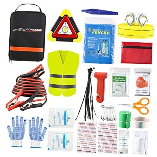 Car Roadside Emergency Kit with Reflective Warning Triangle, Assistance Kit